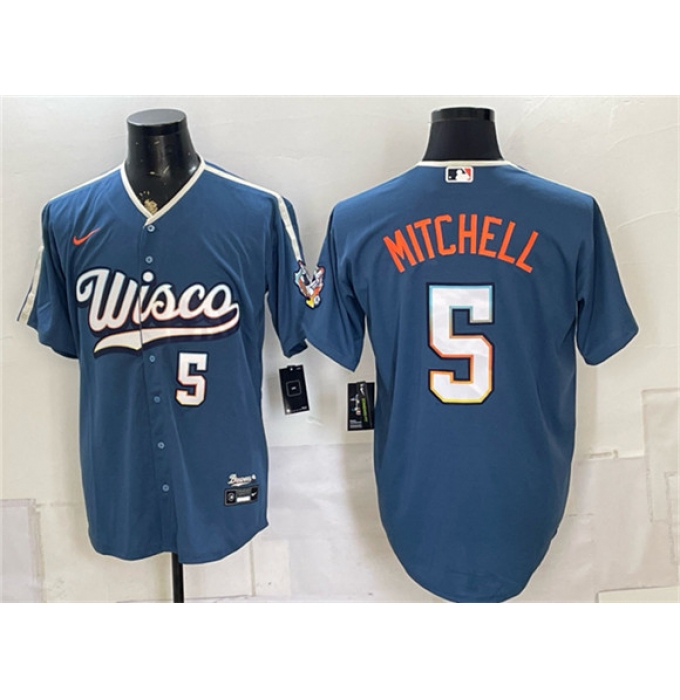 Men's Milwaukee Brewers #5 Garrett Mitchell Mineral Blue 2026 City Connect Stadium Stitched Baseball Jersey