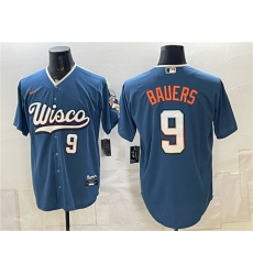 Men's Milwaukee Brewers #9 Jake Bauers Mineral Blue 2026 City Connect Stadium Stitched Baseball Jersey