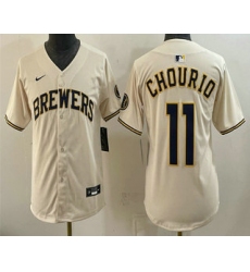 Youth Milwaukee Brewers #11 Jackson Chourio Cream Limited Stitched Jersey