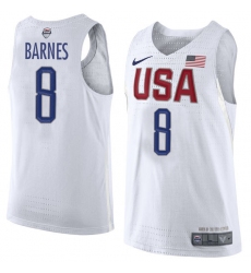 Men's Nike Team USA #8 Harrison Barnes Swingman White 2016 Olympic Basketball Jersey