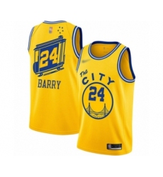 Men's Golden State Warriors #24 Rick Barry Authentic Gold Hardwood Classics Basketball Jersey - The City Classic Edition