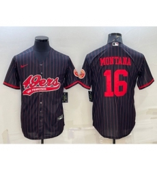 Men's San Francisco 49ers #16 Joe Montana Black With Patch Cool Base Stitched Baseball Jersey