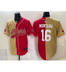 Men's San Francisco 49ers #16 Joe Montana Gold Red Split Stitched Jersey