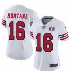 Women's San Francisco 49ers #16 Joe Montana White 2023 F U S E Vapor Untouchable Limited Stitched 2024 Super Bowl LVIII Jersey