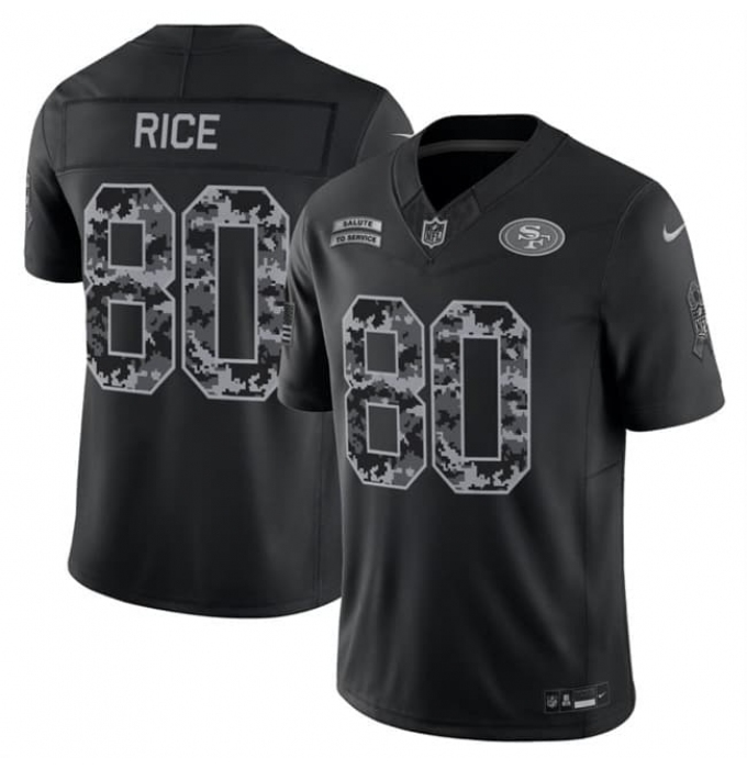 Men's San Francisco 49ers #80 Jerry Rice Black 2026 F.U.S.E. Salute to Service Limited Stitched Football Jersey