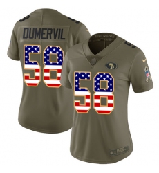 Women's Nike San Francisco 49ers #58 Elvis Dumervil Limited Olive/USA Flag 2017 Salute to Service NFL Jersey
