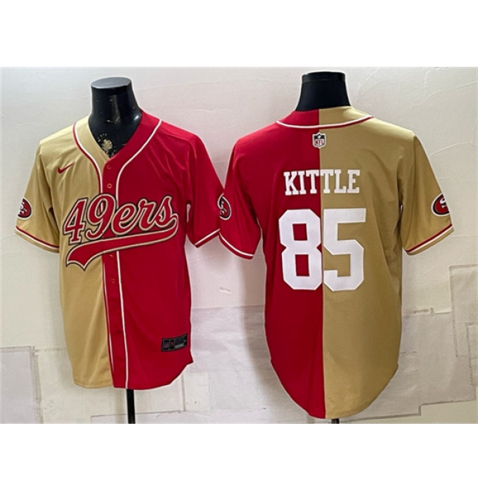 Men's San Francisco 49ers #85 George kittle Gold Red Split Stitched Jersey