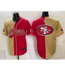 Men's San Francisco 49ers Team Big Logo Gold Red Split Stitched Jersey