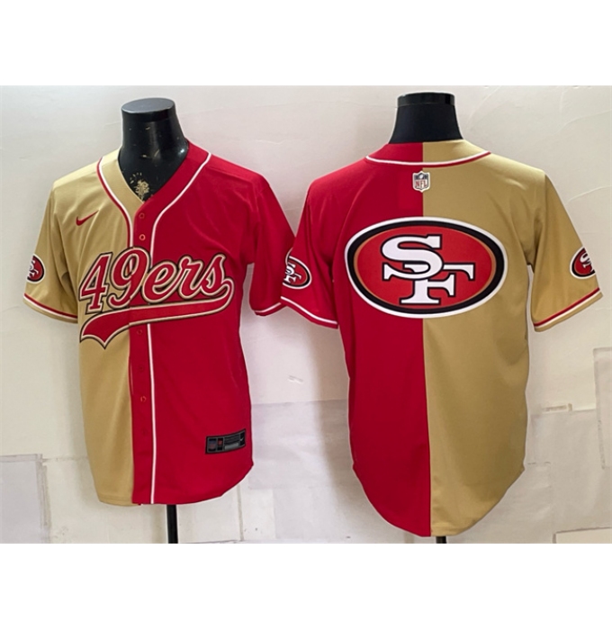 Men's San Francisco 49ers Team Big Logo Gold Red Split Stitched Jersey