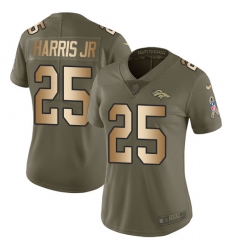 Women's Nike Denver Broncos #25 Chris Harris Jr Limited Olive/Gold 2017 Salute to Service NFL Jersey