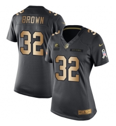 Women's Nike Cleveland Browns #32 Jim Brown Limited Black/Gold Salute to Service NFL Jersey