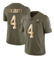 Men's Nike Cleveland Browns #4 Britton Colquitt Limited Olive/Gold 2017 Salute to Service NFL Jersey