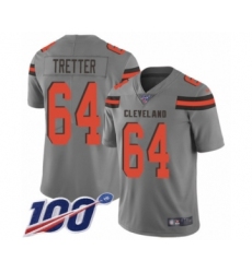 Men's Cleveland Browns #64 JC Tretter Limited Gray Inverted Legend 100th Season Football Jersey