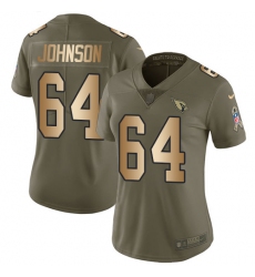 Women's Nike Arizona Cardinals #64 Dorian Johnson Limited Olive/Gold 2017 Salute to Service NFL Jersey