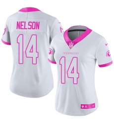 Women's Nike Arizona Cardinals #14 J.J. Nelson Limited White/Pink Rush Fashion NFL Jersey