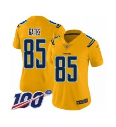 Women's Los Angeles Chargers #85 Antonio Gates Limited Gold Inverted Legend 100th Season Football Jersey