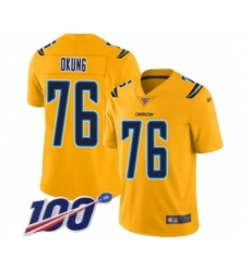 Youth Los Angeles Chargers #76 Russell Okung Limited Gold Inverted Legend 100th Season Football Jersey