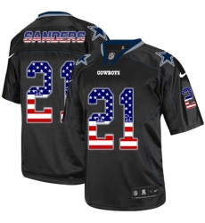 Men's Nike Dallas Cowboys #21 Deion Sanders Elite Black USA Flag Fashion NFL Jersey