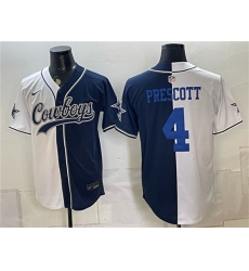 Men's Dallas Cowboys #4 Dak Prescott White Navy Split Stitched Jersey