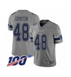 Youth Dallas Cowboys #48 Daryl Johnston Limited Gray Inverted Legend 100th Season Football Jersey