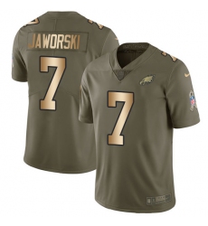 Youth Nike Philadelphia Eagles #7 Ron Jaworski Limited Olive/Gold 2017 Salute to Service NFL Jersey