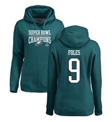 Women's Nike Philadelphia Eagles #9 Nick Foles Green Super Bowl LII Champions Pullover Hoodie