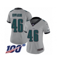 Women's Philadelphia Eagles #46 Herman Edwards Limited Silver Inverted Legend 100th Season Football Jersey