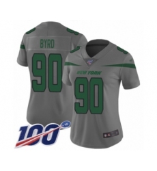 Women's New York Jets #90 Dennis Byrd Limited Gray Inverted Legend 100th Season Football Jersey