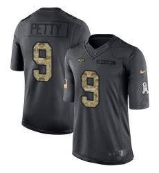 Men's Nike New York Jets #9 Bryce Petty Limited Black 2016 Salute to Service NFL Jersey