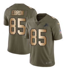 Youth Nike Detroit Lions #85 Eric Ebron Limited Olive/Gold Salute to Service NFL Jersey