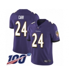 Men's Baltimore Ravens #24 Brandon Carr Purple Team Color Vapor Untouchable Limited Player 100th Season Football Jersey