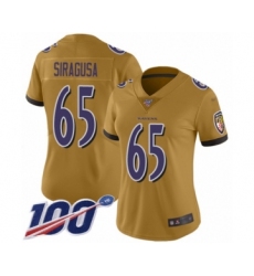 Women's Baltimore Ravens #65 Nico Siragusa Limited Gold Inverted Legend 100th Season Football Jersey