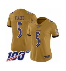 Women's Baltimore Ravens #5 Joe Flacco Limited Gold Inverted Legend 100th Season Football Jersey