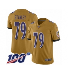 Men's Baltimore Ravens #79 Ronnie Stanley Limited Gold Inverted Legend 100th Season Football Jersey