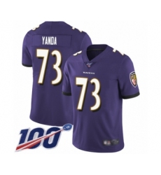 Men's Baltimore Ravens #73 Marshal Yanda Purple Team Color Vapor Untouchable Limited Player 100th Season Football Jersey