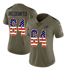Women's Nike Buffalo Bills #64 Richie Incognito Limited Olive/USA Flag 2017 Salute to Service NFL Jersey