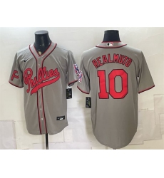 Men's Philadelphia Phillies #10 J.T. Realmuto Gray 2026 Field of Dreams Stadium Stitched Baseball Jersey
