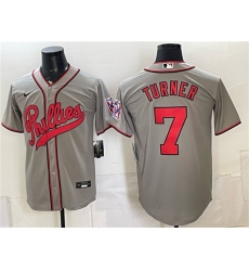 Men's Philadelphia Phillies #7 Trea Turner Gray 2026 Field of Dreams Stadium Stitched Baseball Jersey