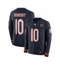 Men's Nike Chicago Bears #10 Mitchell Trubisky Limited Navy Blue Therma Long Sleeve NFL Jersey