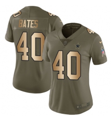 Women's Nike Dallas Cowboys #40 Bill Bates Limited Olive/Gold 2017 Salute to Service NFL Jersey