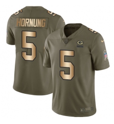 Men's Nike Green Bay Packers #5 Paul Hornung Limited Olive/Gold 2017 Salute to Service NFL Jersey