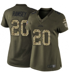 Women's Nike Jacksonville Jaguars #20 Jalen Ramsey Elite Green Salute to Service NFL Jersey